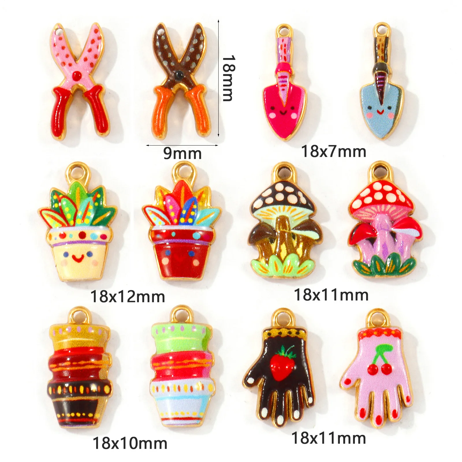 2 Stück Handschuhe, Scheren, Schaufeln, Pilze, Charms, 304 Edelstahl, 18K vergoldet, bedruckte Anhänger, DIY Halskettenherstellung, Großhandel – Detail 1