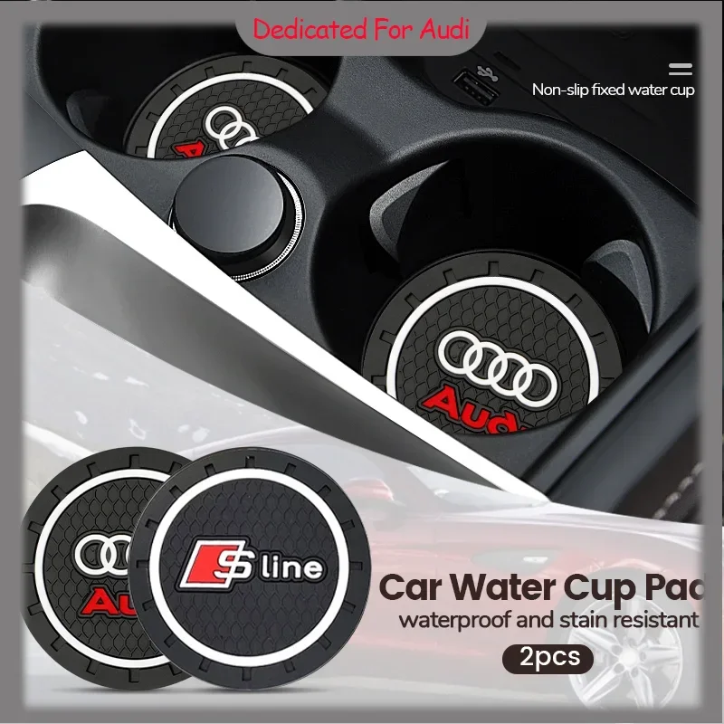 

2pcs Non-slip Car Water Cup Pad Coaster Rubber Mat Bottle Holder Interior Anti-skid Cup Holder For Audi Sline B6 B9 A3 A5 A7 A8