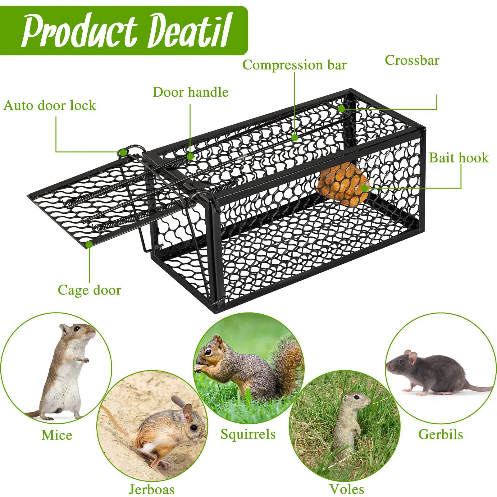 

Animal Trap Cage Trap Animal Control Self-locking Mousetrap Reusable Indoor Outdoor Rat Trap Metal Household Mouse Catcher