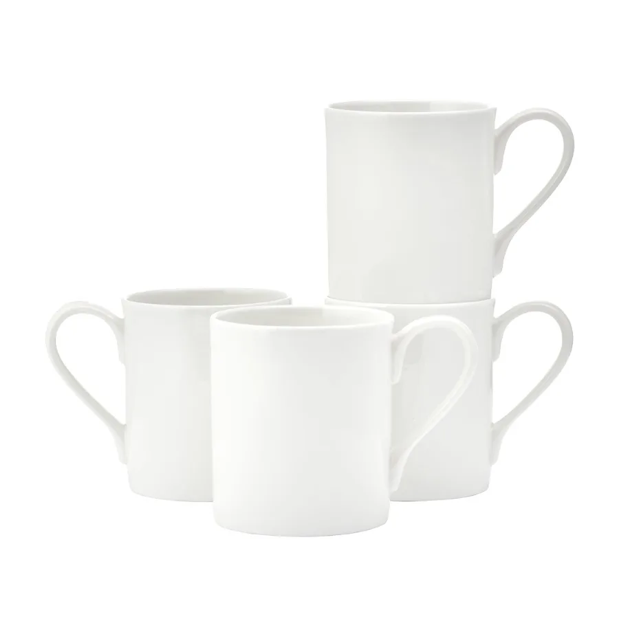 Nevaeh 16 oz White Classic Rim Bone China Mugs Set of 4