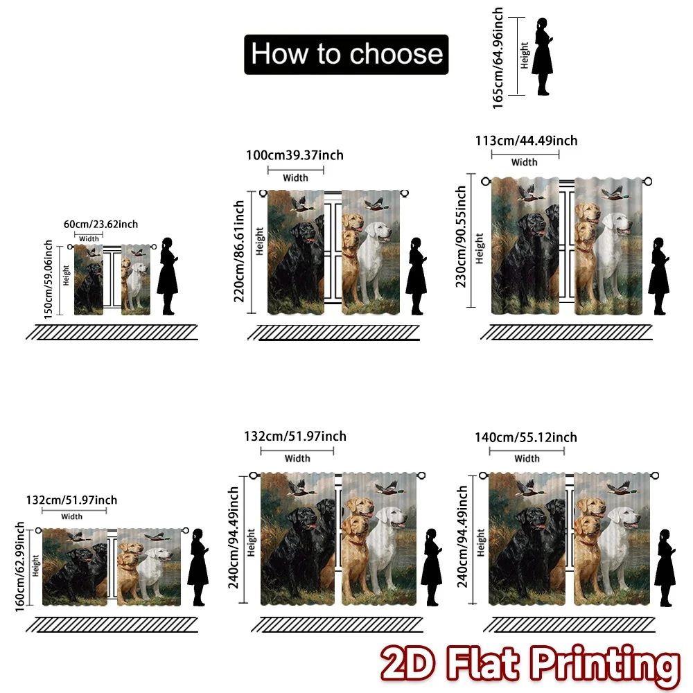 2D Flat Printing,2pcs Labrador Dogs by the Water Chic Curtains Digital Printed Versatile Polyester Curtains Decorations Inside