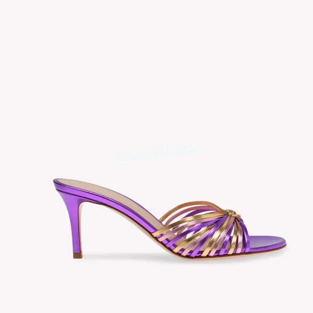 

Mutiply Thin Straps Women Slippers Thin High Heels Round Open Toe Girl Mules Pull-on Sexy Stilettos Summer Catwalk 2025 New