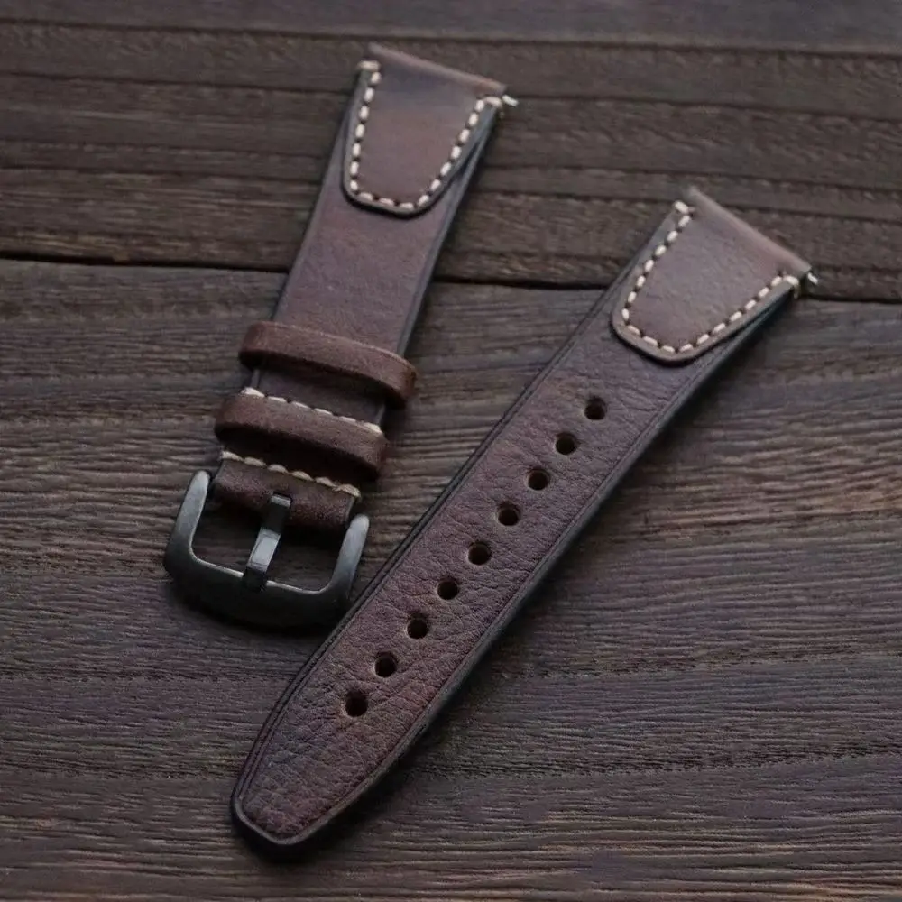 Handmade vegetable-tanned cowhide leather strap vintage genuine leather watch strap 20mm22mm soft top layer cowhide men's watch