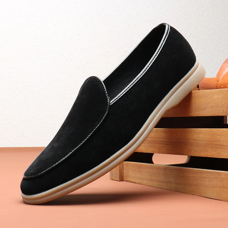 Fashion Trends Mens Black Loafers Shoes Suede Slip on Casual Dress Man’s Shoes Wedding Office White Leather Shoes High-end