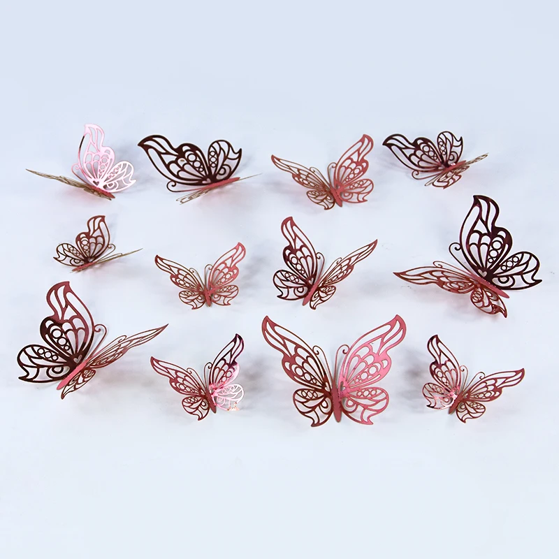 12pcs 3D Texture Lines Hollow Butterfly Wall Sticker Pasted Polka Dot Dazzling Refrigerator Window Holiday Home Decors Sticker