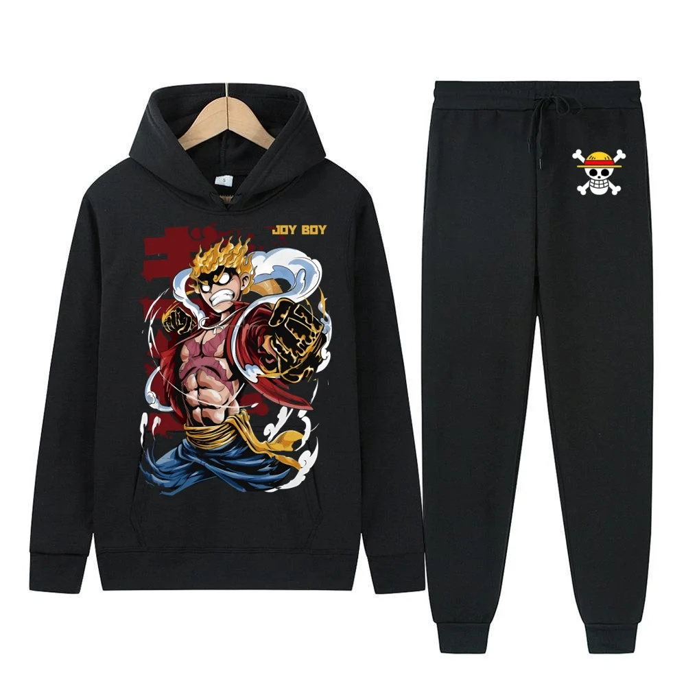 

ONE PIECE Luffy Men's Sweatshirt Hoodie + Sweatpants Printed Sportswear Men's Clothing 2-piece Set Sports Comfortable Casual