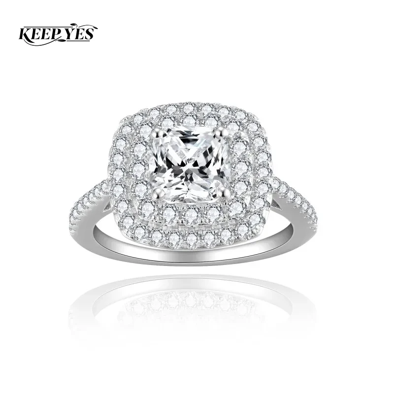 KEEP YES 6.5*6.5mm 1.5ct Cushion Cut Moissanite Engagement Rings for Women 925 Sterling Silver Solitaire Diamond Wedding Band