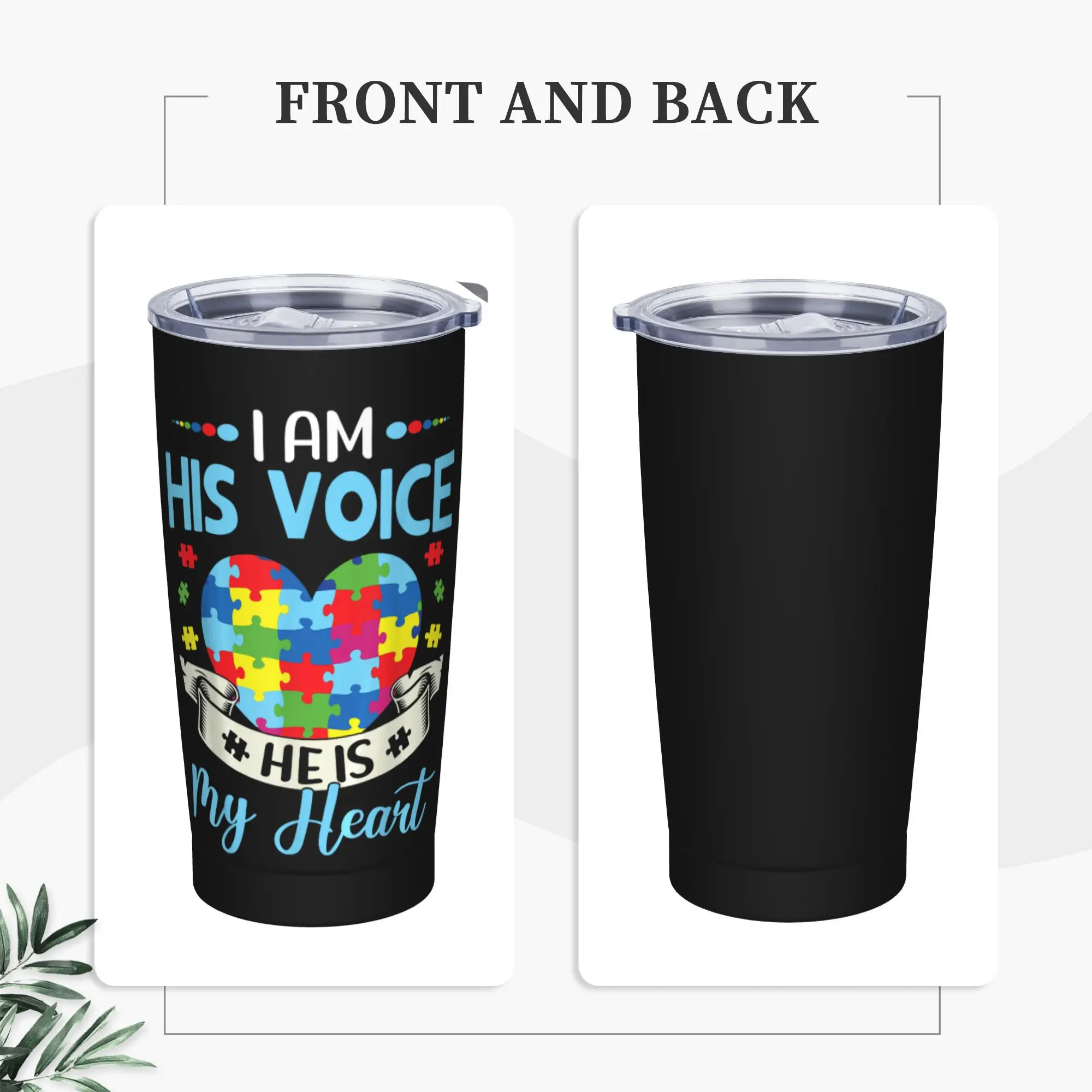 Stainless Steel Tumbler My Heart Autism Awareness Puzzle Piece Coffee Mug Portable Cold and Hot Car Mugs Travelist Water Bottle
