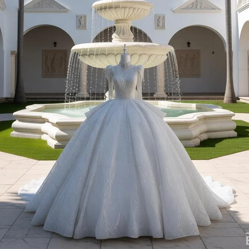 

Customized Sweetheart Wedding Dresses Short Sleeves Beaded Ball Gown Glitter Beading Floor Length Bridal Gown Vestidos De Novia