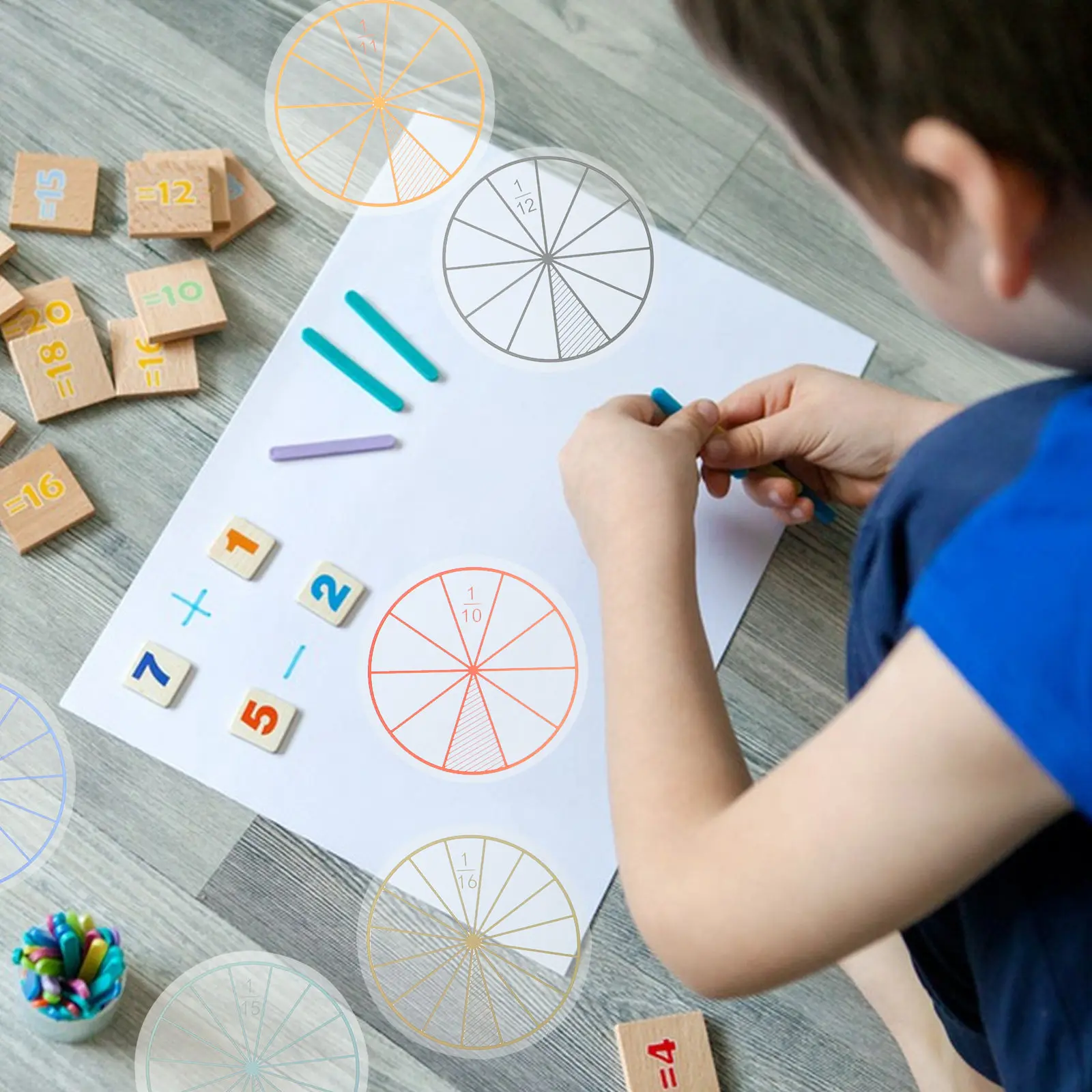 

16 Sheets Number Fraction Circle Math Teaching Aid for Fraction Problems Creative Thinking Problem Solving Skills Development