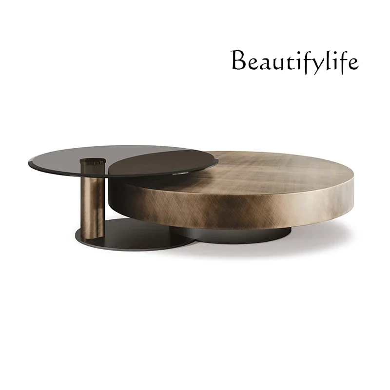 

3Light Luxury Designer Model Coffee Table TV Cabinet Combination Stainless Steel Retractable Special-Shaped Tea Table