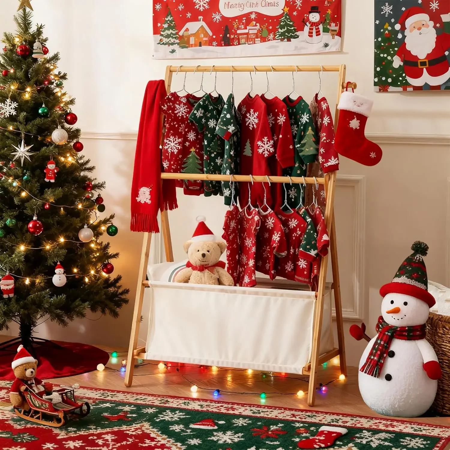 

Детская одежда для девочек, бамбуковая вешалка для хранения одежды с двойными стержнями, складная вешалка для костюмов для малышей и домашних животных