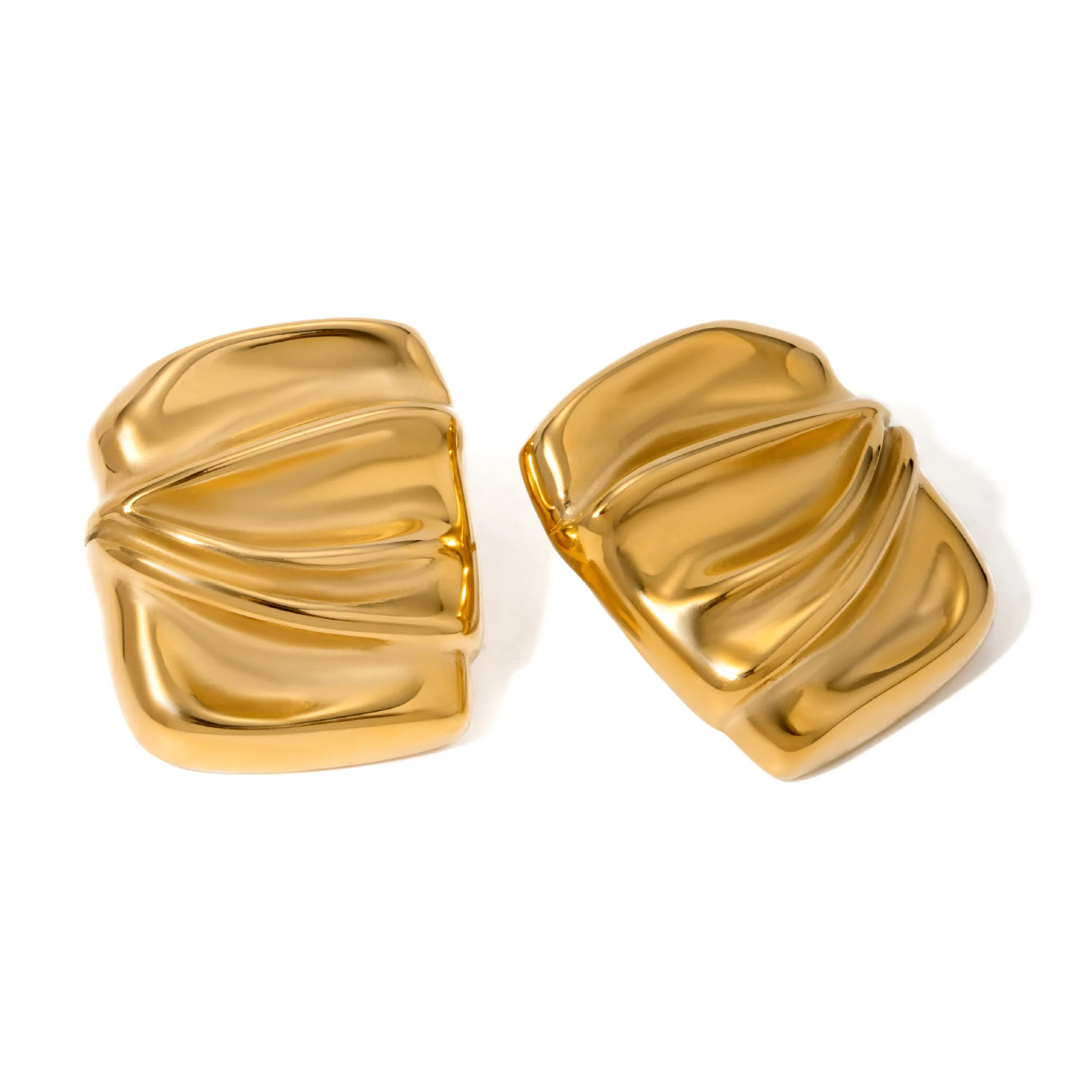 

Stainless Steel PVD 18K Gold Plated Tarnish Waterproof Fold Square Stud Earrings For Woman Jewelry Wholesale INS
