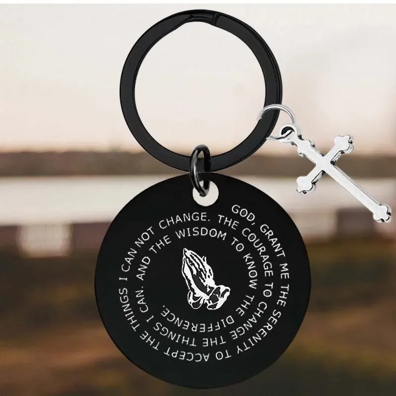 New Our Father Lord's Prayer Cross Key Chain Ring religious keychains pendant Boys Girls Women Men Prayer Hands Gift