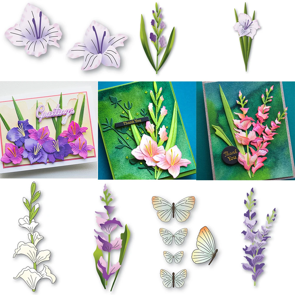 Blossom Floral skurrile Gladiolus-Stanzformen, Lilie, Lris, Blume und Blätter, Schmetterling, gestanzt, für DIY-Scrapbooking, Kartenherstellung