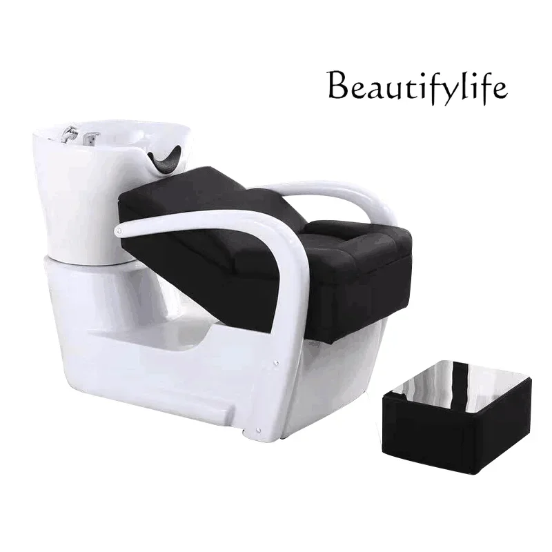 

Barber Shop Shampoo Chair Simple Style for Hair Salon Half Trip Ceramic Basin Thai Flushing Bed