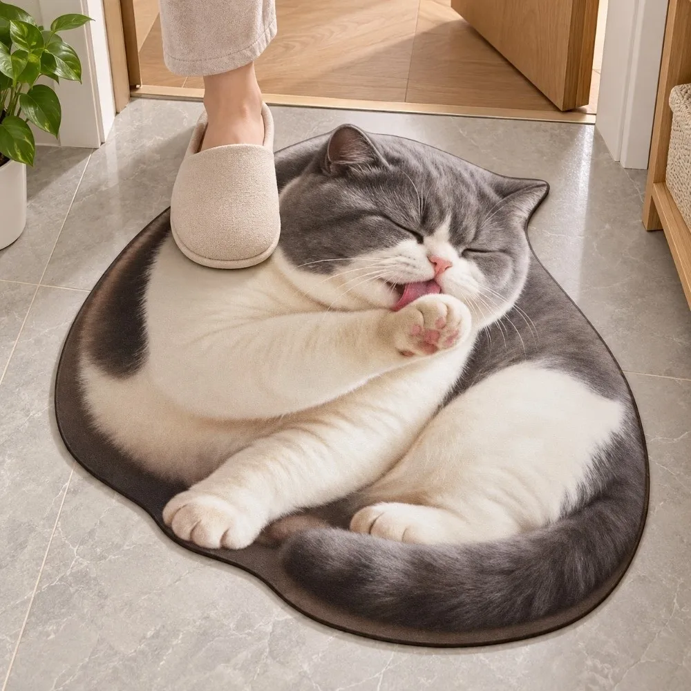 Absorbent 3D Cat Print Doormat Lifelike Quick Dry Bedroom Floor Mat Non Slip Stain Resistant Animal Bathroom Rug Home Decor
