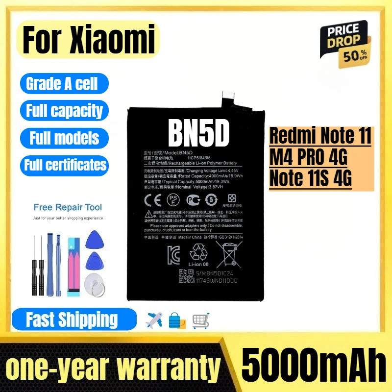 

BN5D for Xiaomi Redmi Note 11/M4 PRO 4G/Note 11S 4G Phone Battery High Quality High Capacity Replacement Bateria with Tools