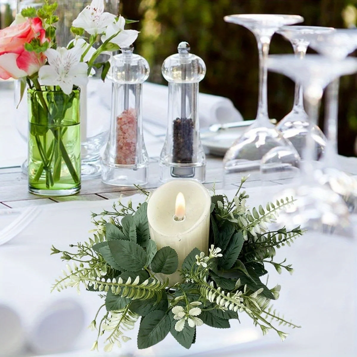 

4-е кольцо-свеча с зелеными растениями, искусственный венок с искусственными листьями эвкалипта, весенняя зелень, гирлянда, держатель столба для