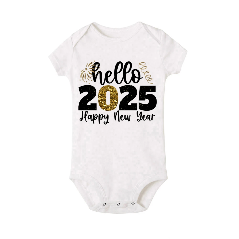 Gelukkig Nieuwjaar 2025 Baby Bodysuit Inant Romper Jongens Meisjes Kleding Nieuwjaarsfeest Baby Cadeau Peuter Jumpsuit Met Korte Mouwen
