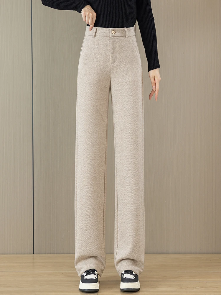 

High Waist Straight Leg Woolen Trousers Women's Autumn Winter New Style Casual Wide Leg Pants Draping Narrow Version