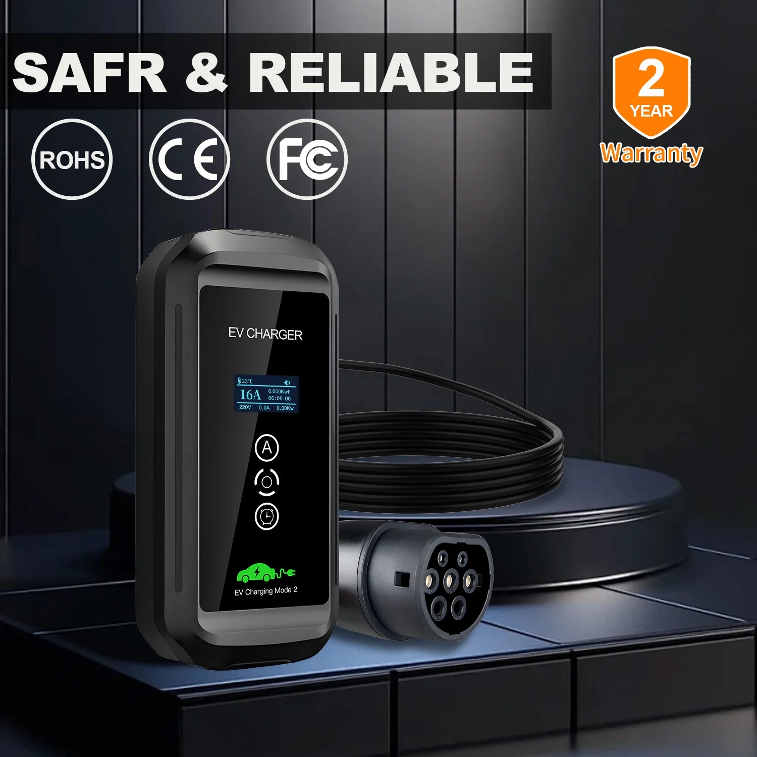 Kolanky EV شاحن محمول نوع 2 موصل قابس 16A 1 المرحلة 3.6KW مجموع 3.5 متر محطة شحن صندوق الحائط للمركبة الكهربائية IP66