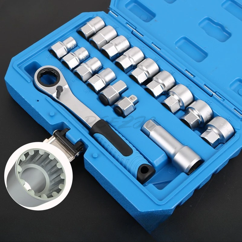 Thread Through Ratchet Socket Bidirectional Wrench Screwdriver Head Combination Tool Twelve Corner Penetrating Socket