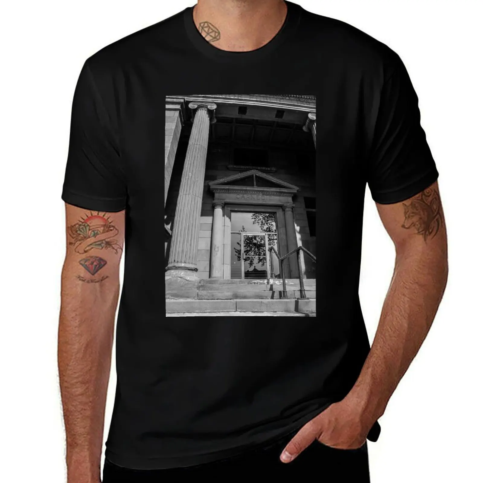 

Футболка Carnegie Public Library B&W, забавные футболки, хлопковая футболка для мужчин, мужские футболки для мужчин, футболка