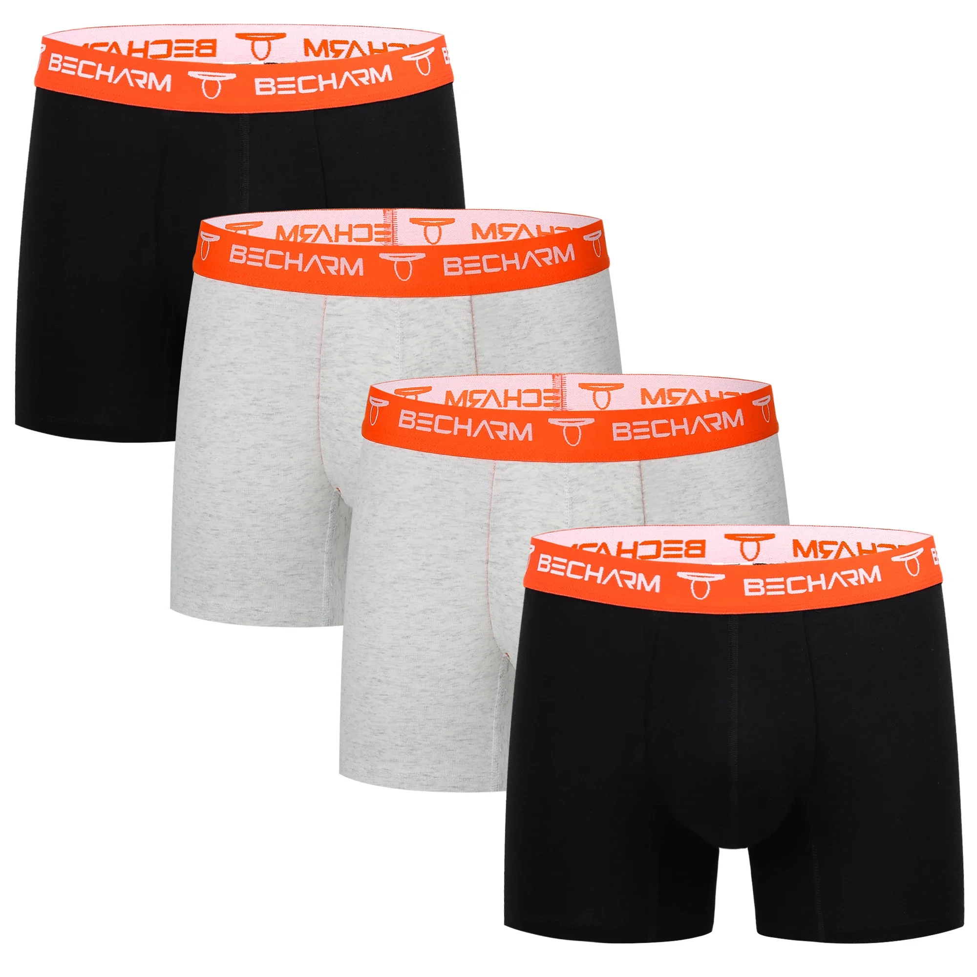 

Men Comfortable Fit Boxer Briefs Men Black Grey Cotton Underwear Short Leg 4 Pack Trunks