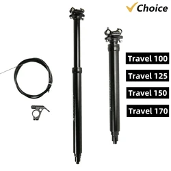 100-170mm Mountain Bike Dropper Post 31.6mm Aluminum Hydraulic Lock Travel Bicycle Remote-Controlled Dropper Seatpost Road Bike