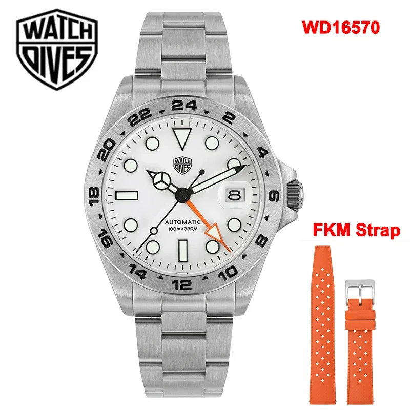 

Watchdives WD16570 39mm Men Watch GMT NH34 Automatic Movement Watches AR Sapphire Luminous 100m Waterproof Wristwatch FKM Strap