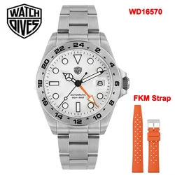 Watchdives WD16570 39mm Men Watch GMT NH34 Automatic Movement Watches AR Sapphire  Luminous 100m Waterproof Wristwatch FKM Strap