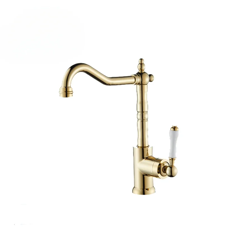 Brass French Retro Kitchen Faucet European Classical Gold Faucet kitchen Sink Vegetable Basin Creative Cold And Hot Water XR0185