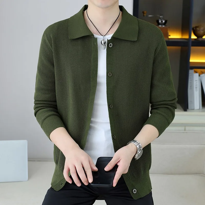 

Solid Color Men's Autumn and Winter Lapel Sweater Cardigan Jacket Korean Style Trendy Casual Top