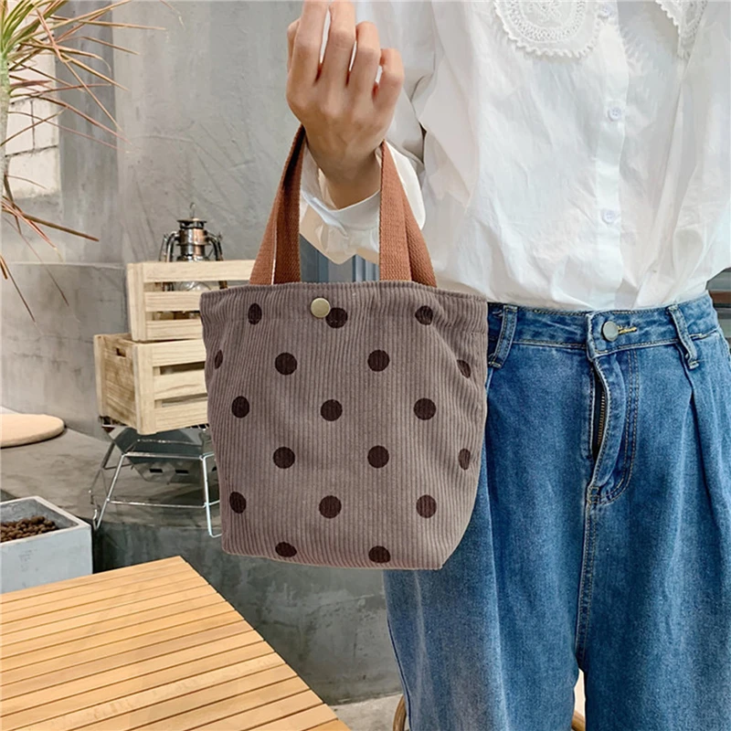 Retro Literature Cloth Bag Women's Corduroy Handbag Flower Pattern Tote Bag Corduroy Tote Bag  Lunch Bag Reusable Shopping Bag