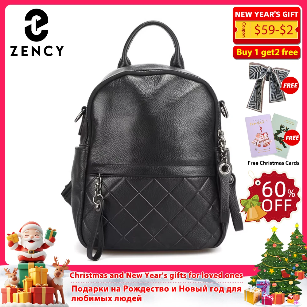 

Zency 100% Genuine Leather Fashion Women Backpack Pure White Knapsack Casual Travel Bags Girls Schoolbag Wide Strap Shoulder Bag
