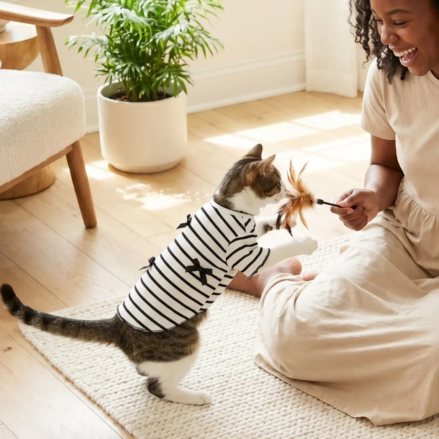 1 Stück Niedliches Hundeshirt mit Schleifendekoration, Gestreift, Weich, Dehnbar, Gerippt, Katzen-T-Shirt, Frühling Sommer Atmungsaktive Haustierkleidung – Detail 18