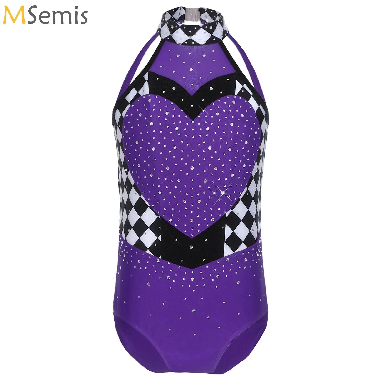 

Kids Girls Rhinestones Sleeveless Ballet Dance Leotard Bodysuit Heart Queen Dress Up Circus Cosplay Theme Party Costume