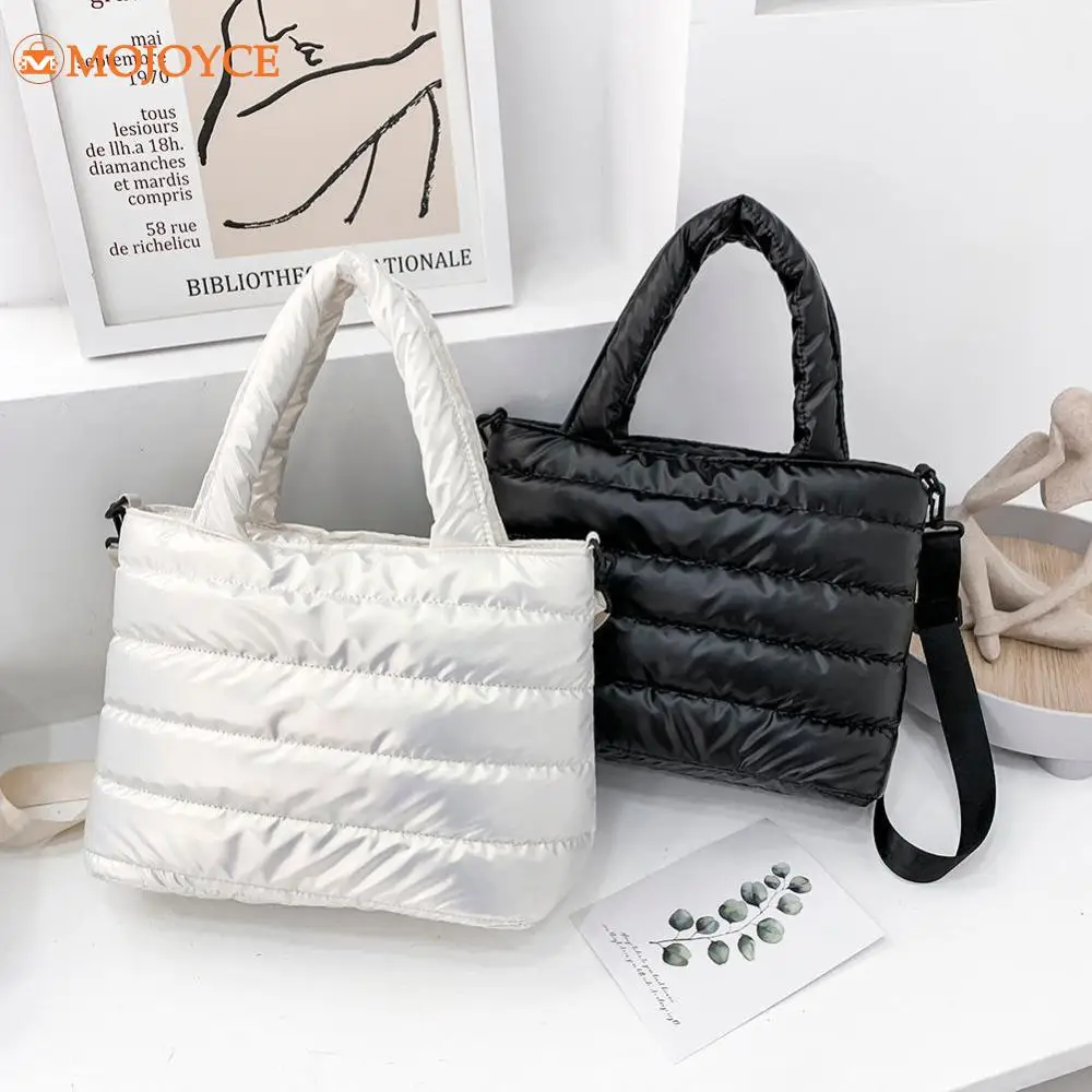 Women's Winter Nylon Crossbody Bag Puffer Cotton Handbag Quilted Embroidery Thread Ladies Tote Down Warm Waterproof Shoulder Bag