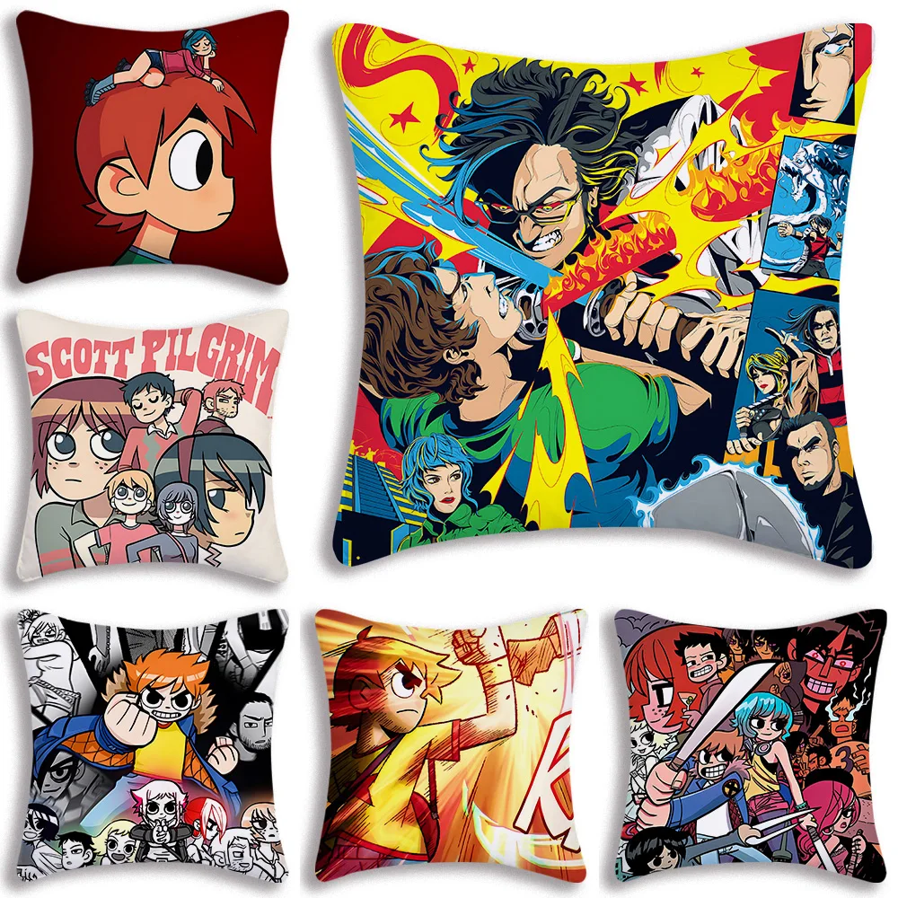 A-Anime S-Scott Pilgrim Pillow Covers Cartoon Sofa Decorative Home Double-sided Printing Short Plush Cute Cushion Cover