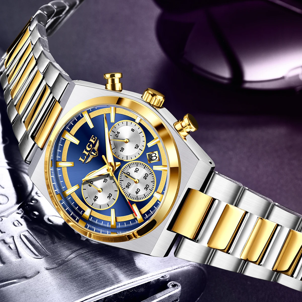LIGE Fashion Quartz Watches for Men Classic Luxury Business Stainless Steel Band Casual Waterproof Luminous Auto Date Man Watch