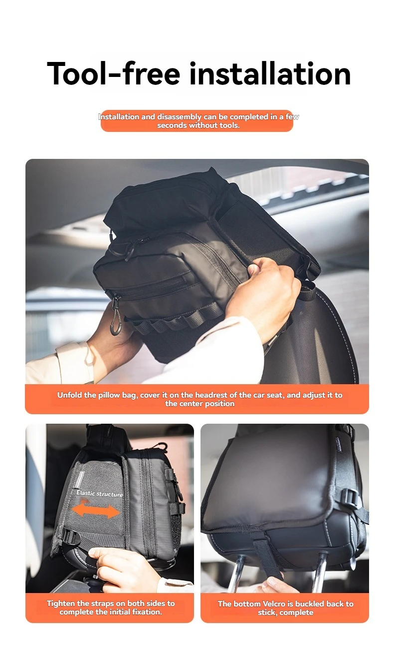 CAMPINGMOON Günstige Schwarze BK-PL Multifunktionale Kopfstützen-Tasche für Autositze mit Brillenfach und Integriertem Aufbewahrungsorganizer – Detail 13
