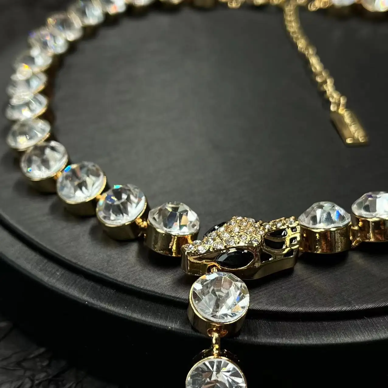 Vintage Large Rhinestone Y-shaped Long Necklace European and American Light Luxury Full Diamond Personality Necklace Jewelry