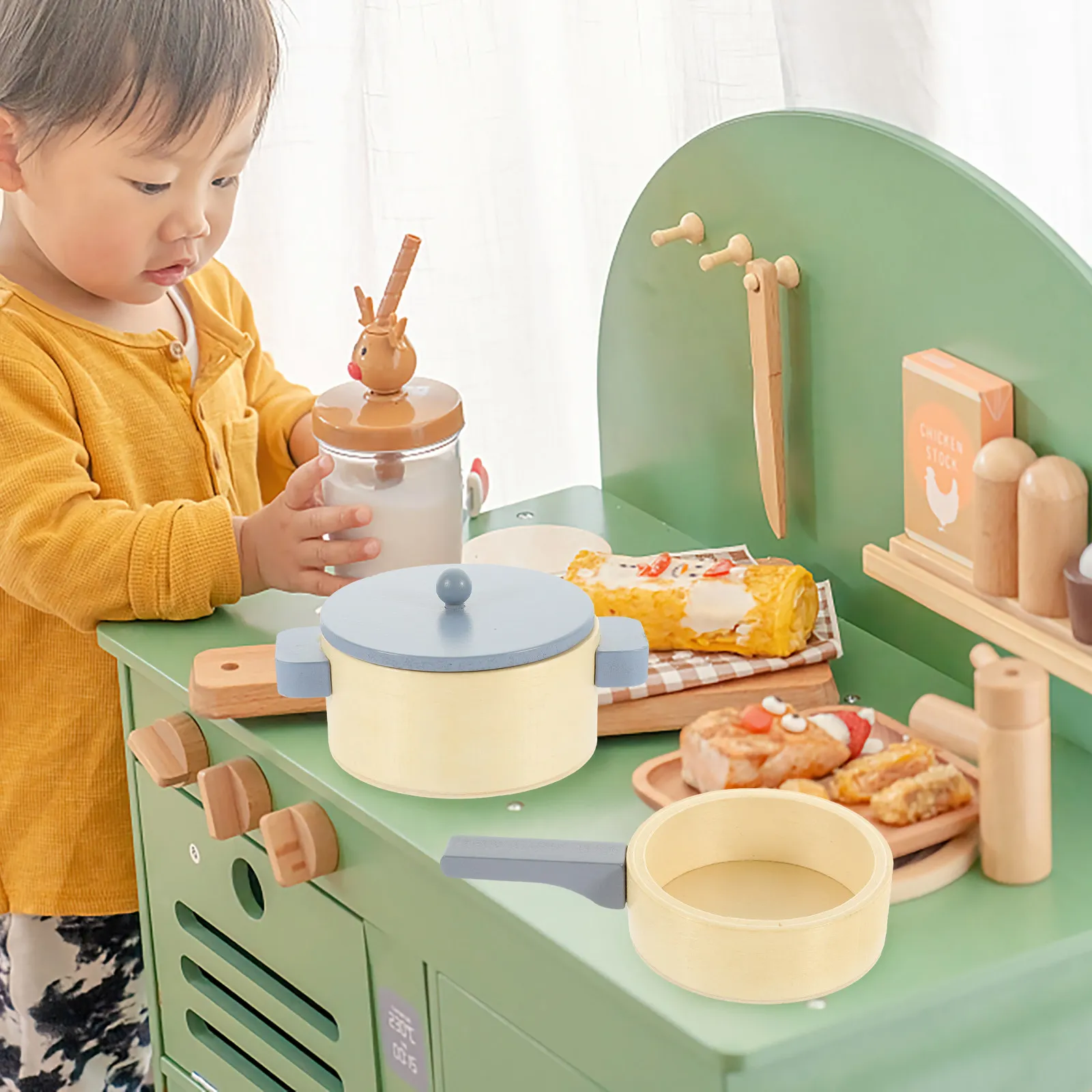 1セット木製調理器具キッチンプレイセットごっこ遊びごっこ調理セットロールキッチン用品教育用ままごと小道具