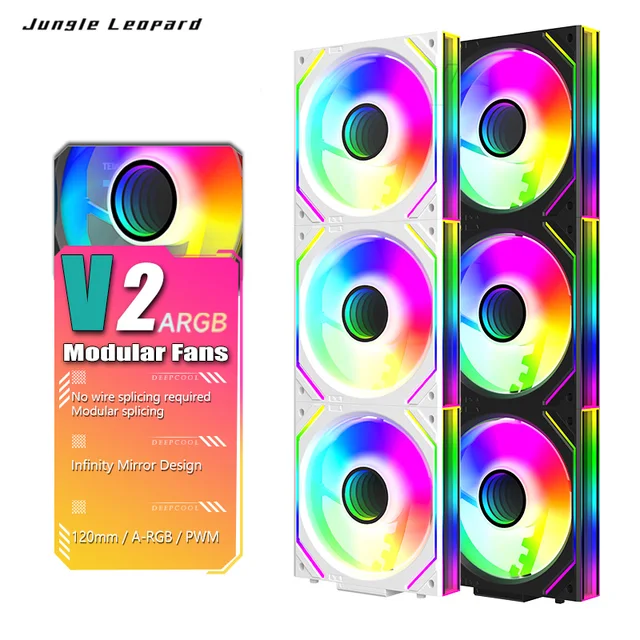 Wentylator obudowy PC ARGB 120 mm z lustrem nieskończoności - 5 V 3-pinowe łączenie szeregowe PWM Sync, chłodzący wentylator do gier Jungle Leopard Interstellar V2