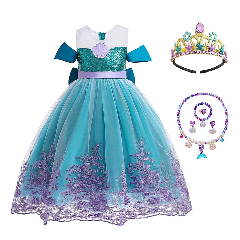 Vestido de Tul Largo Estilo Princesa, Disfraz de Sirena para Niñas, Vestido de Noche con Malla, Fibra de Poliéster