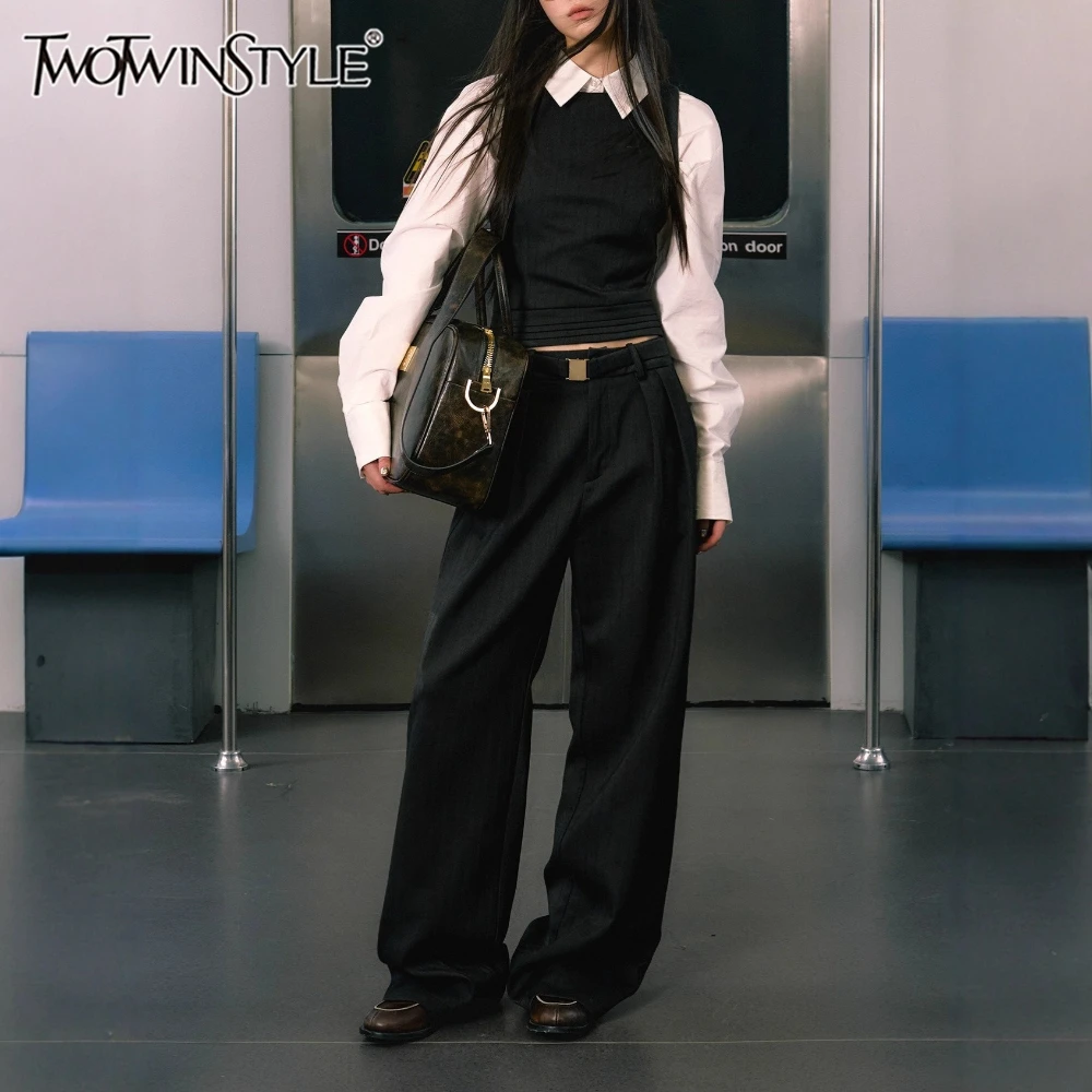 

TWOTWINSTYLE однотонный комплект из трех предметов с поясом, женская куртка с круглым вырезом, рубашка с длинными рукавами, элегантный женский комплект брюк, модный новый