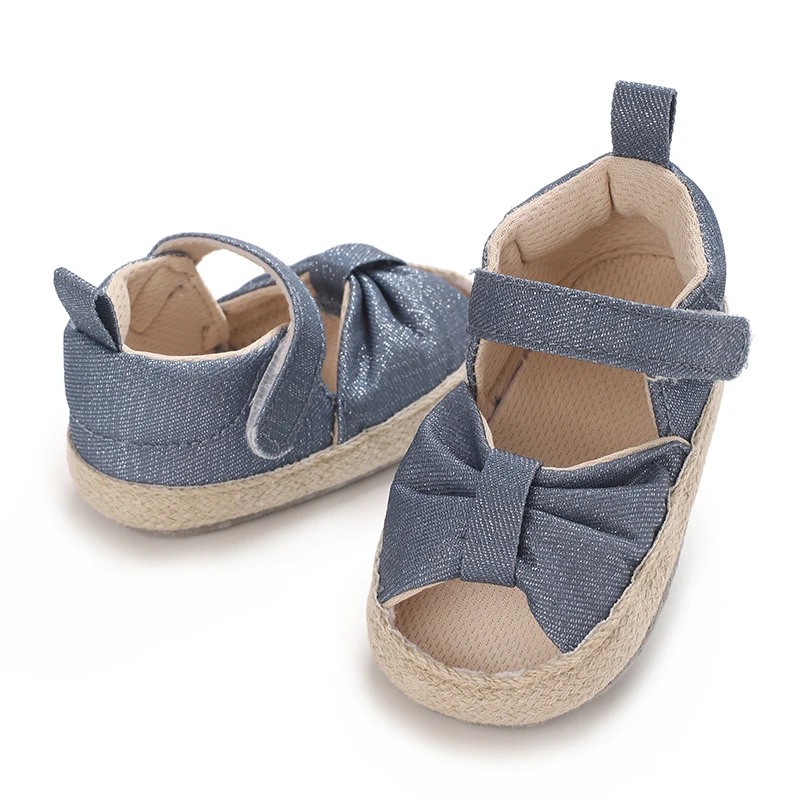 Blue 0-18M baby sandals for girls PU butterfly dew toe solid summer outdoor soft sole non slip rubber baby shoes for learning to