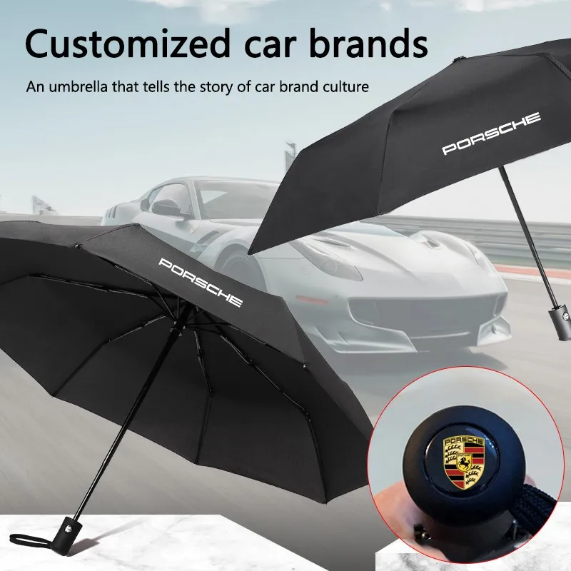 Car Eemblems folding umbrella Portable automatic sunshade For Porsche Boxster Cayman Cayenne 911 Macan Panamera Auto Accessories