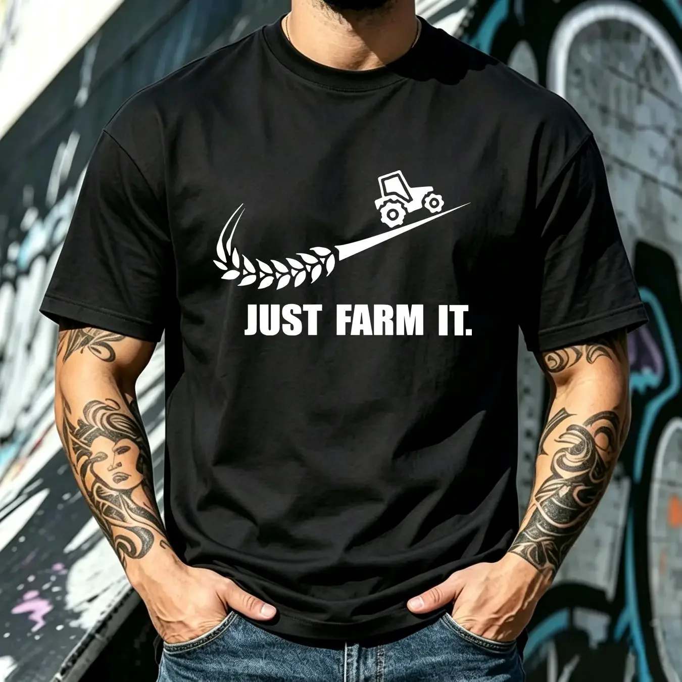 washed T Shirt Just Farm It Funny Farming Farmer Mens Cotton Top vintage Washed fashion Comfortable Versatile Stylish Soft